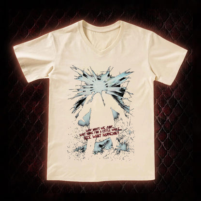The Thing (1982) 'Wait Here For A Little While' Body Horror Graphic V-Neck T-Shirt - John Carpenter Sci-Fi Horror Tribute Piece