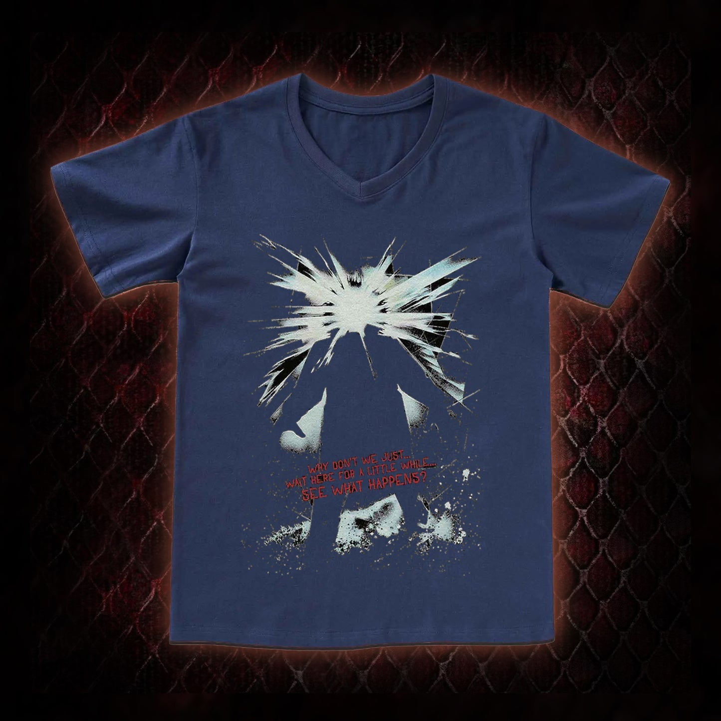 The Thing (1982) 'Wait Here For A Little While' Body Horror Graphic V-Neck T-Shirt - John Carpenter Sci-Fi Horror Tribute Piece