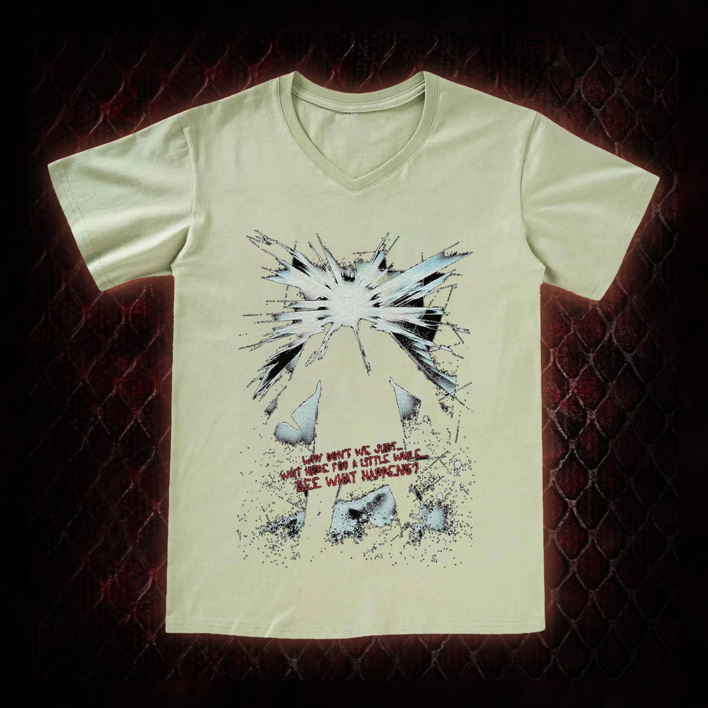 The Thing (1982) 'Wait Here For A Little While' Body Horror Graphic V-Neck T-Shirt - John Carpenter Sci-Fi Horror Tribute Piece