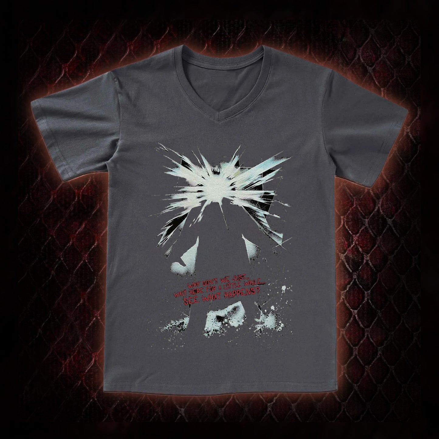 The Thing (1982) 'Wait Here For A Little While' Body Horror Graphic V-Neck T-Shirt - John Carpenter Sci-Fi Horror Tribute Piece