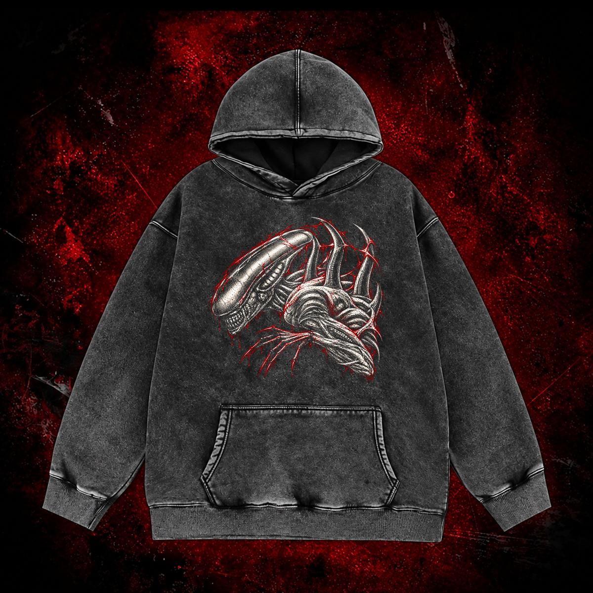 Crimson Carapace Vintage Washed Hoodie in Black, front view