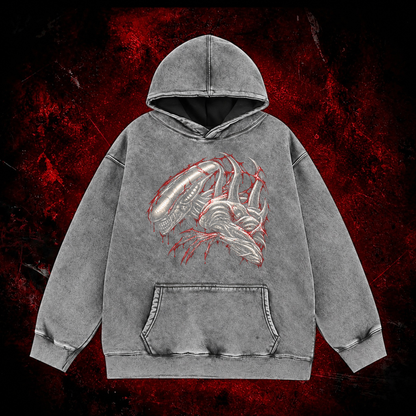 Crimson Carapace Vintage Washed Hoodie in Gray, front view