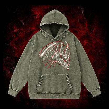 Crimson Carapace Vintage Washed Hoodie in Green, front view