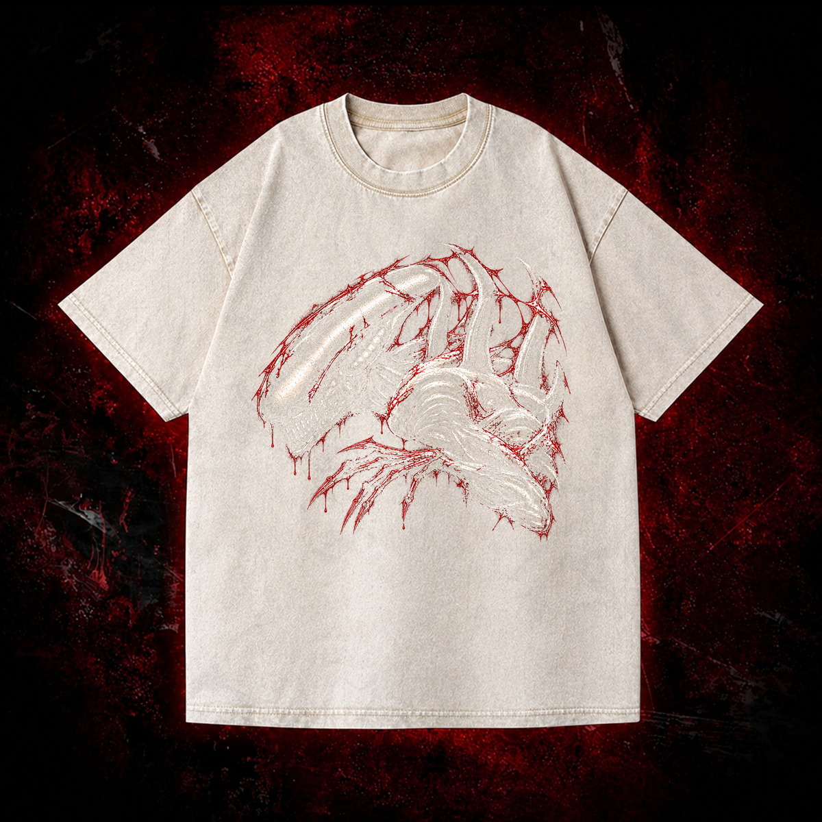 Crimson Carapace Vintage Washed T-shirt in White, front view
