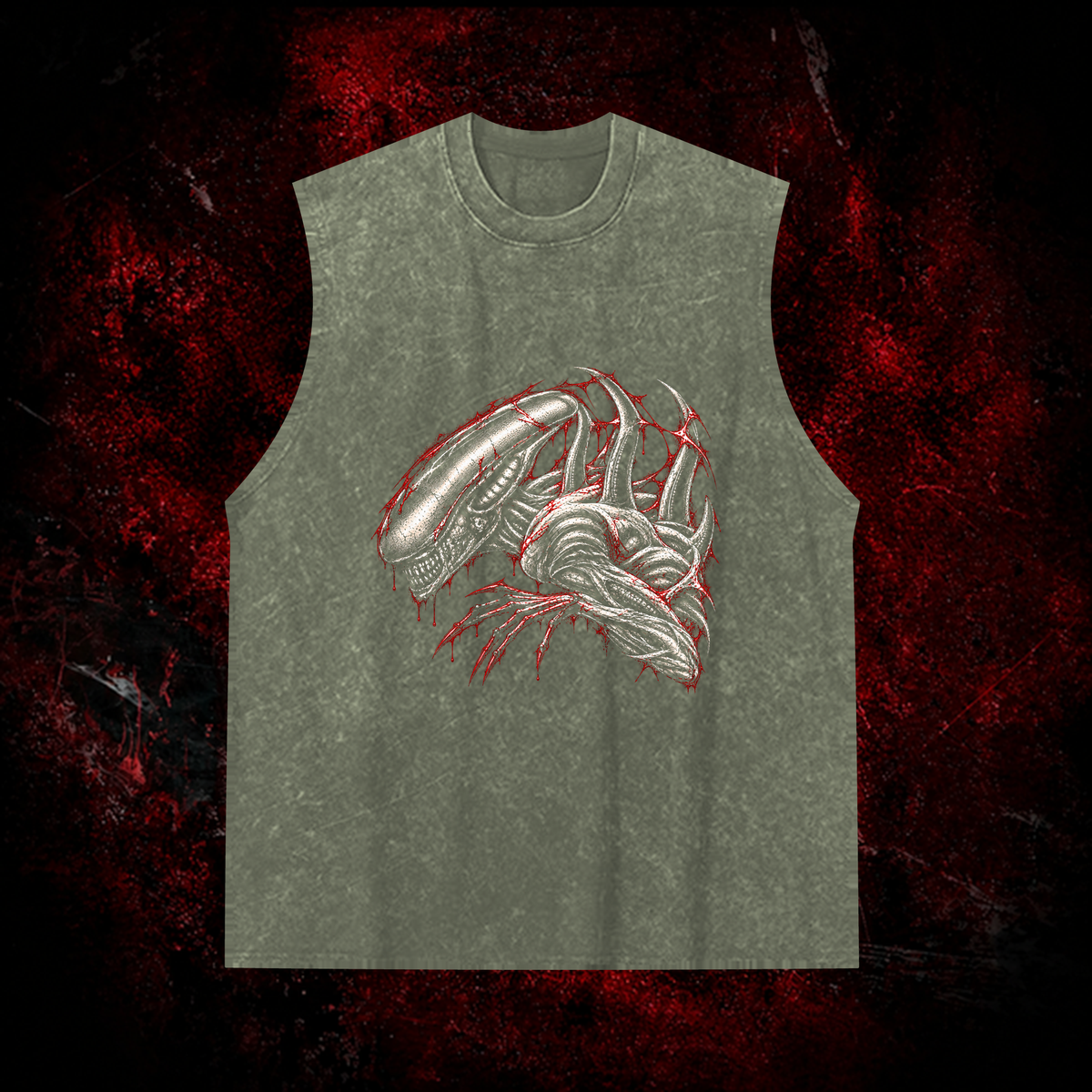 Crimson Carapace Vintage Washed Tank Top in Green, front view