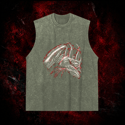 Crimson Carapace Vintage Washed Tank Top in Green, front view