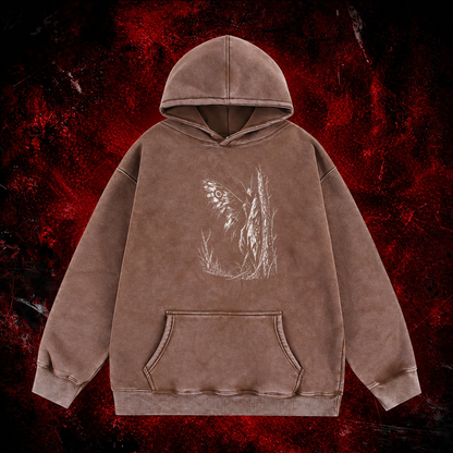 Forest Winged Watcher Vintage Washed Hoodie in Brown, front view