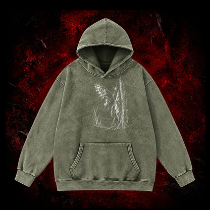 Forest Winged Watcher Vintage Washed Hoodie in Green, front view