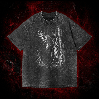 Forest Winged Watcher Vintage Washed T-shirt in Black, front view