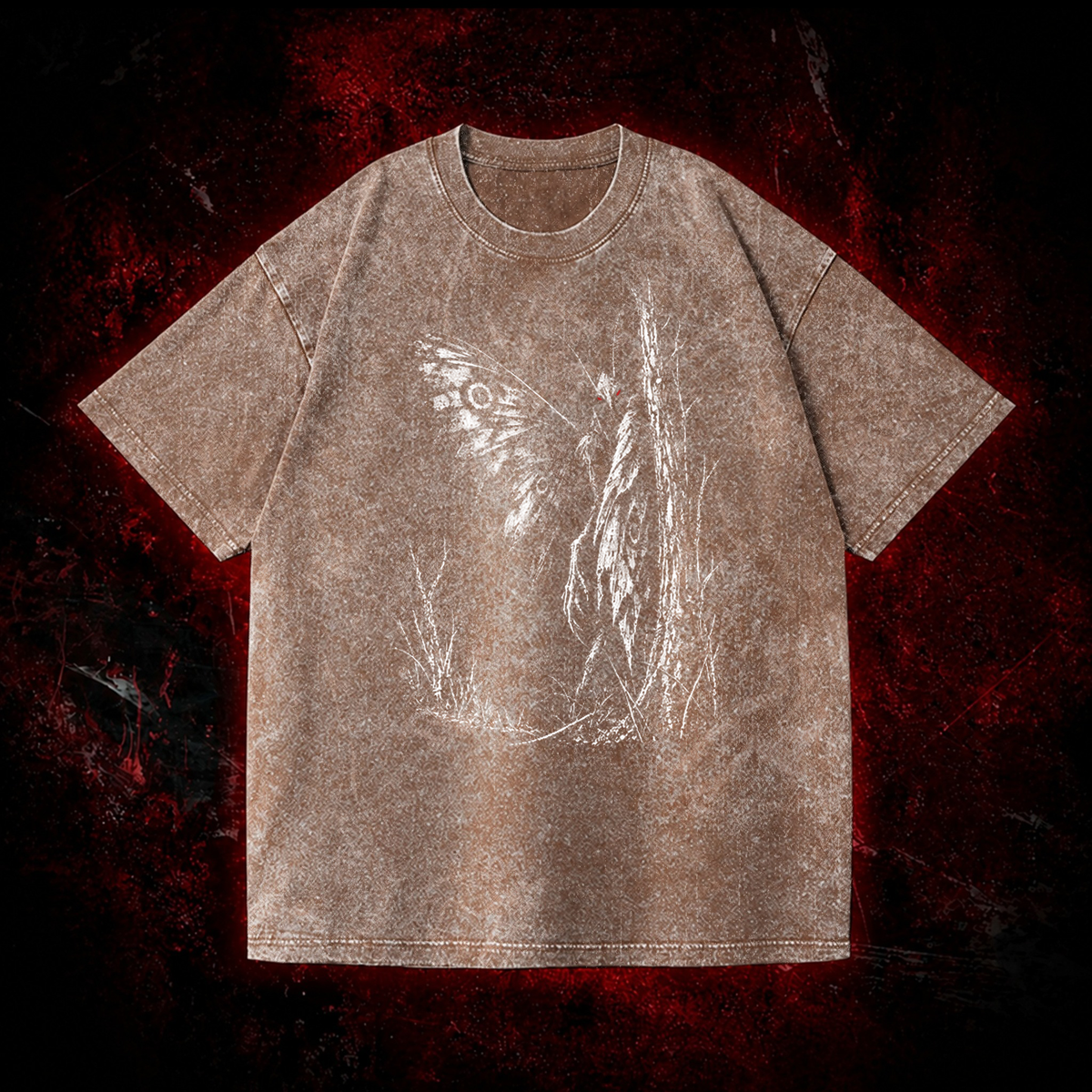 Forest Winged Watcher Vintage Washed T-shirt in Brown, front view