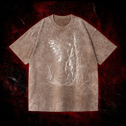 Forest Winged Watcher Vintage Washed T-shirt in Brown, front view