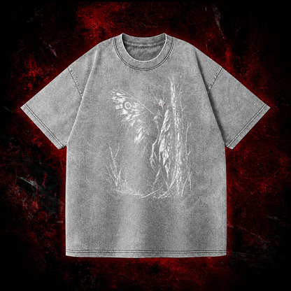 Forest Winged Watcher Vintage Washed T-shirt in Gray, front view
