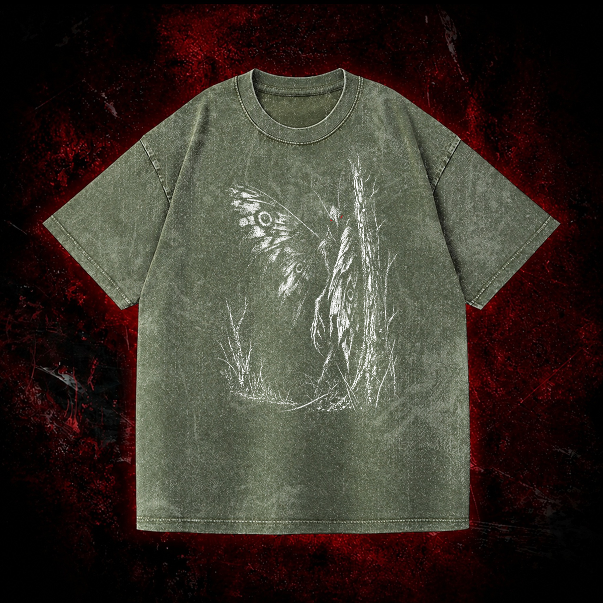 Forest Winged Watcher Vintage Washed T-shirt in Green, front view