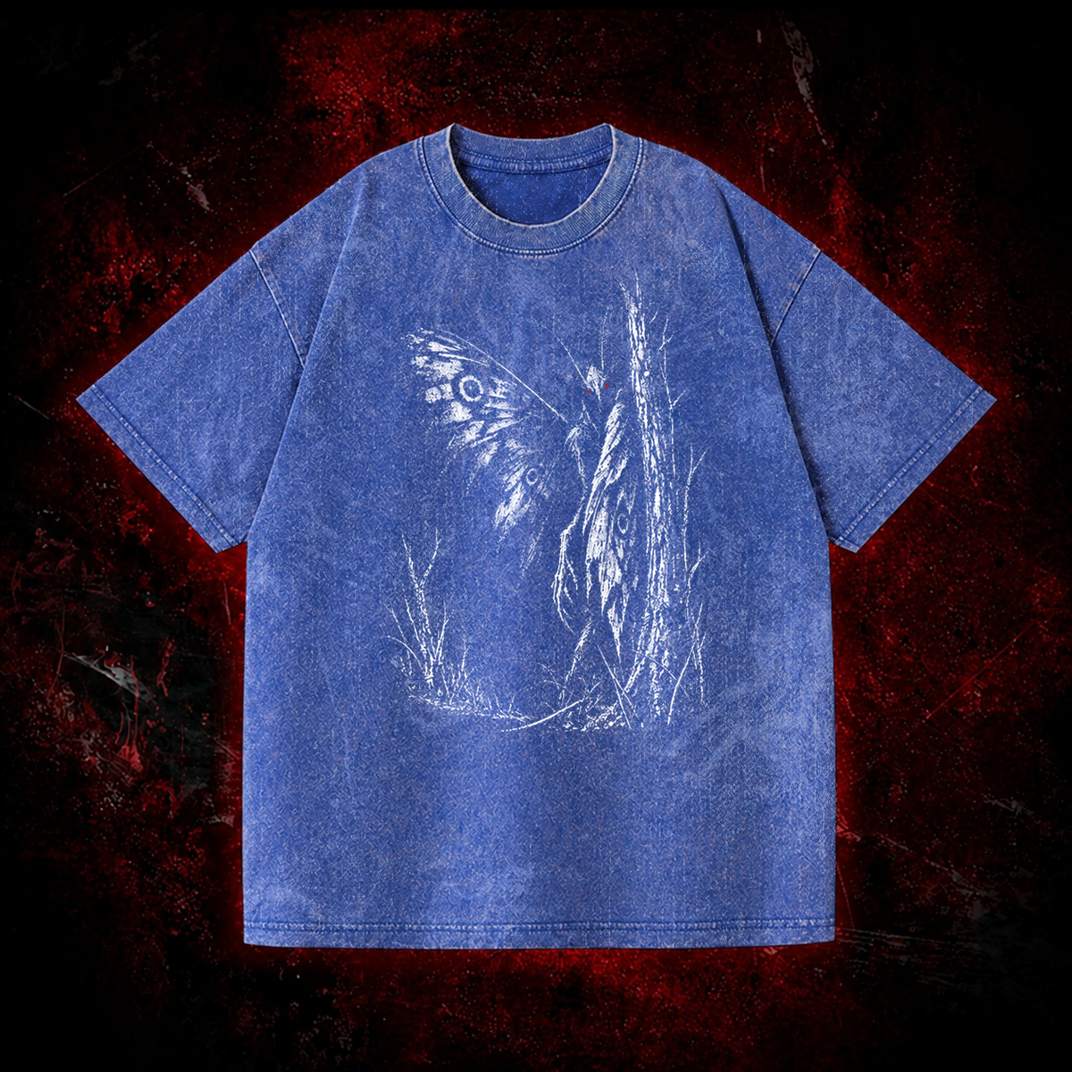 Forest Winged Watcher Vintage Washed T-shirt in Navy Blue, front view
