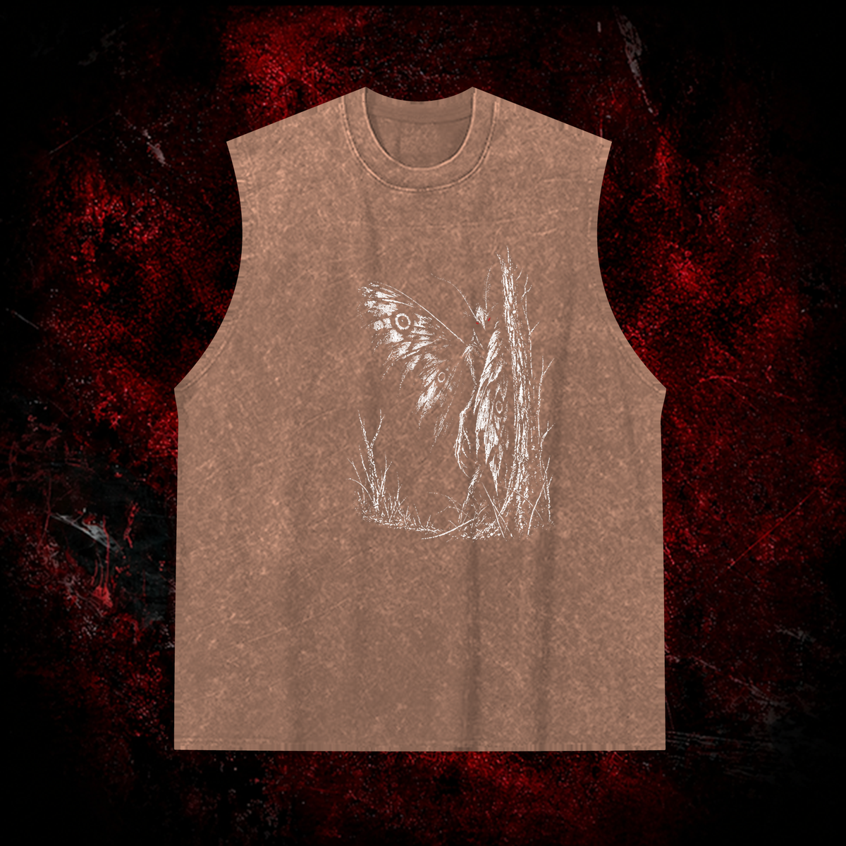 Forest Winged Watcher Vintage Washed Tank Top in Brown, front view