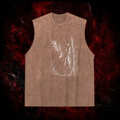 Forest Winged Watcher Vintage Washed Tank Top in Brown, front view