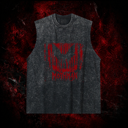 Mothman Gothic Death Metal Vintage Washed Tank Top in Black, front view