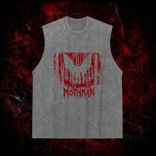 Mothman Gothic Death Metal Vintage Washed Tank Top in Gray, front view