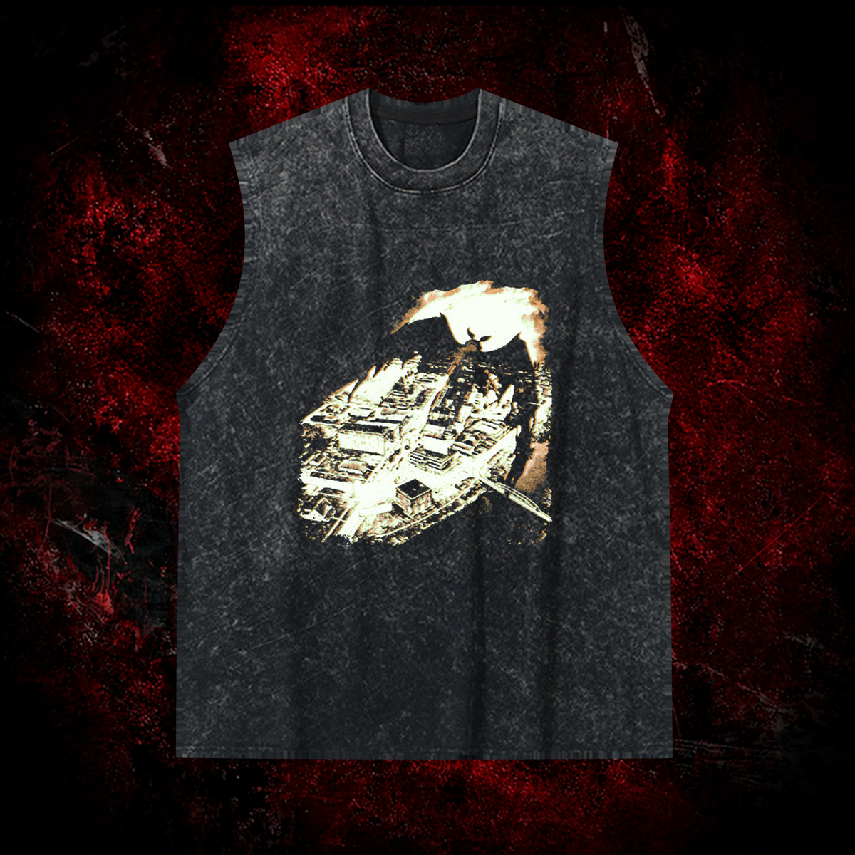 Mothman Point Pleasant Vintage Washed Tank Top in Black, front view