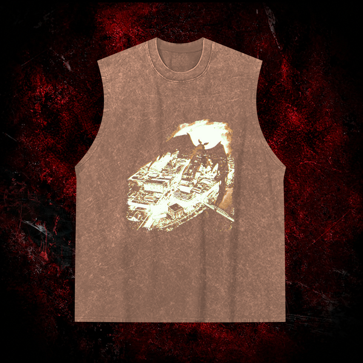 Mothman Point Pleasant Vintage Washed Tank Top in Brown, front view