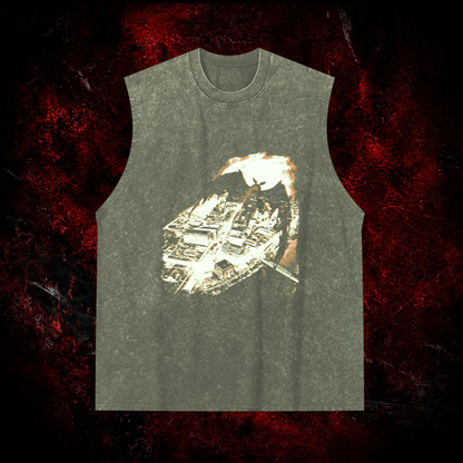 Mothman Point Pleasant Vintage Washed Tank Top in Green, front view