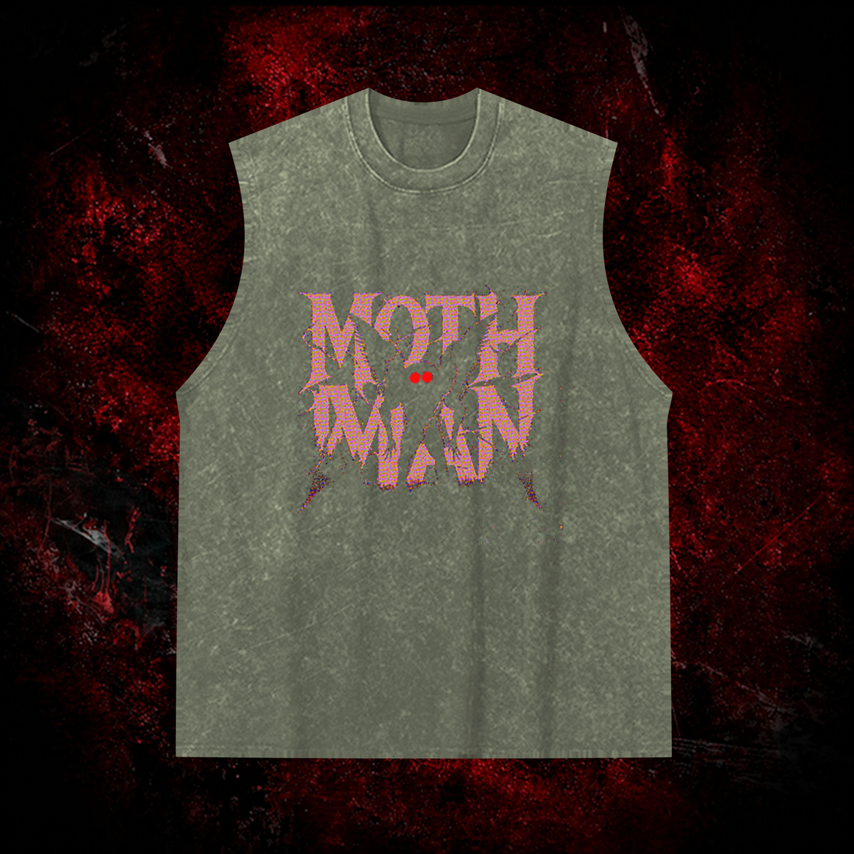 Mothman Shatter Vintage Washed Tank Top in Green, front view