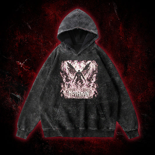 Mothman Glitch Art Vintage Washed Hoodie