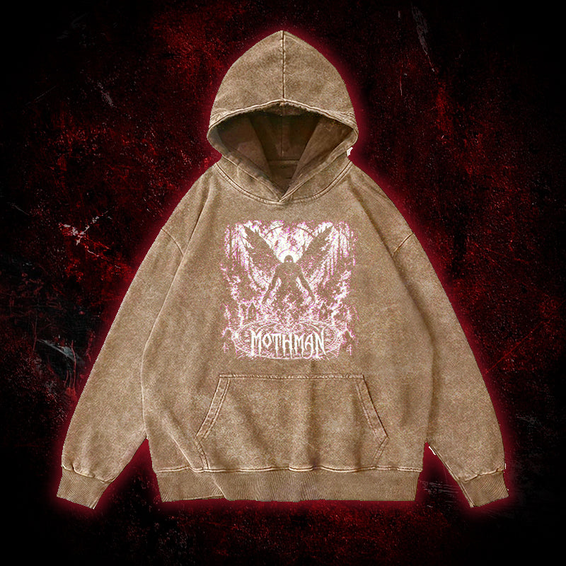 Mothman Glitch Art Vintage Washed Hoodie