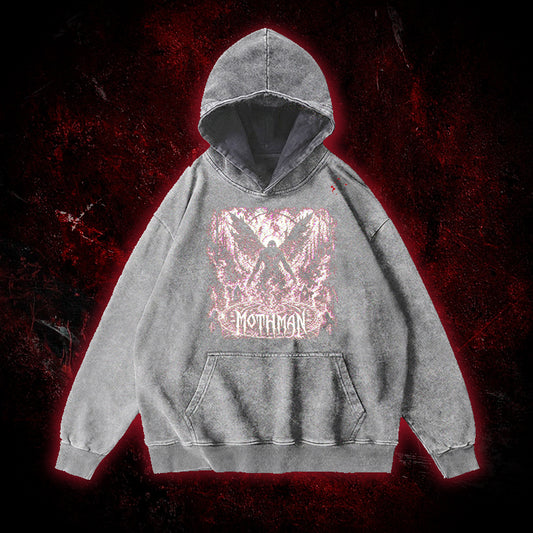 Mothman Glitch Art Vintage Washed Hoodie