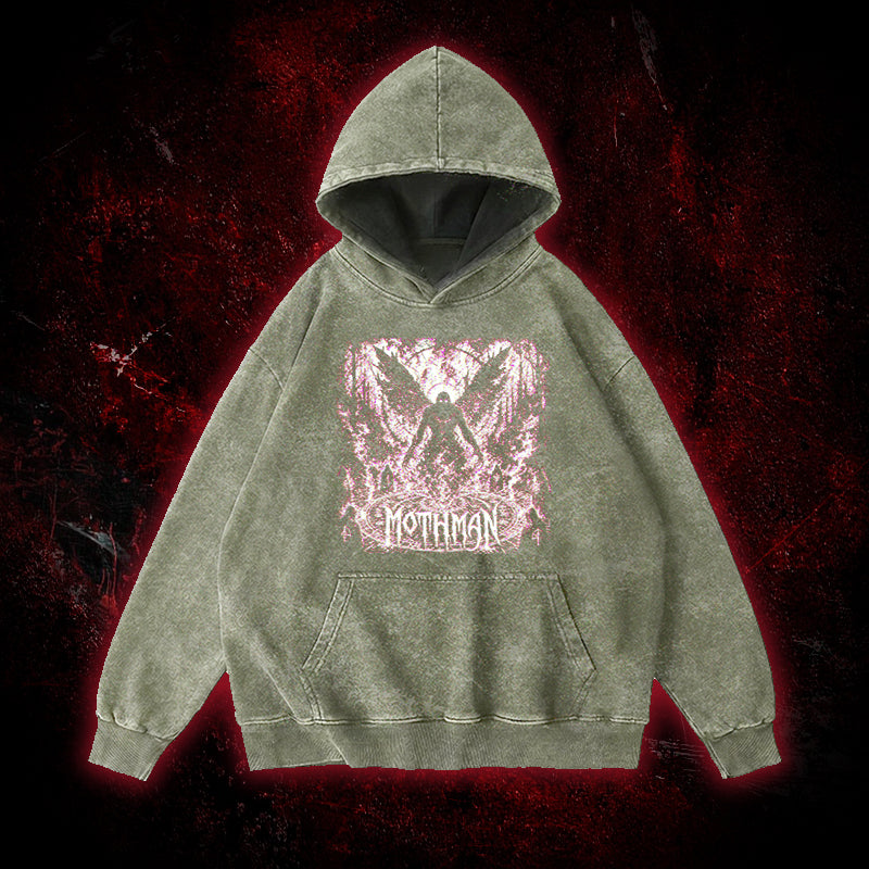 Mothman Glitch Art Vintage Washed Hoodie