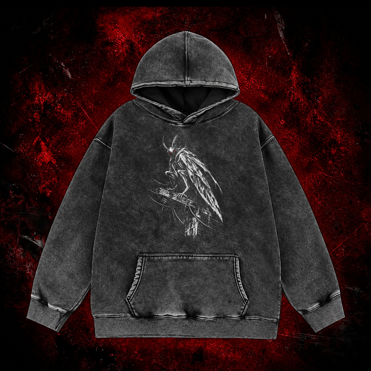 Perched Night Watcher Vintage Washed Hoodie in Black, front view