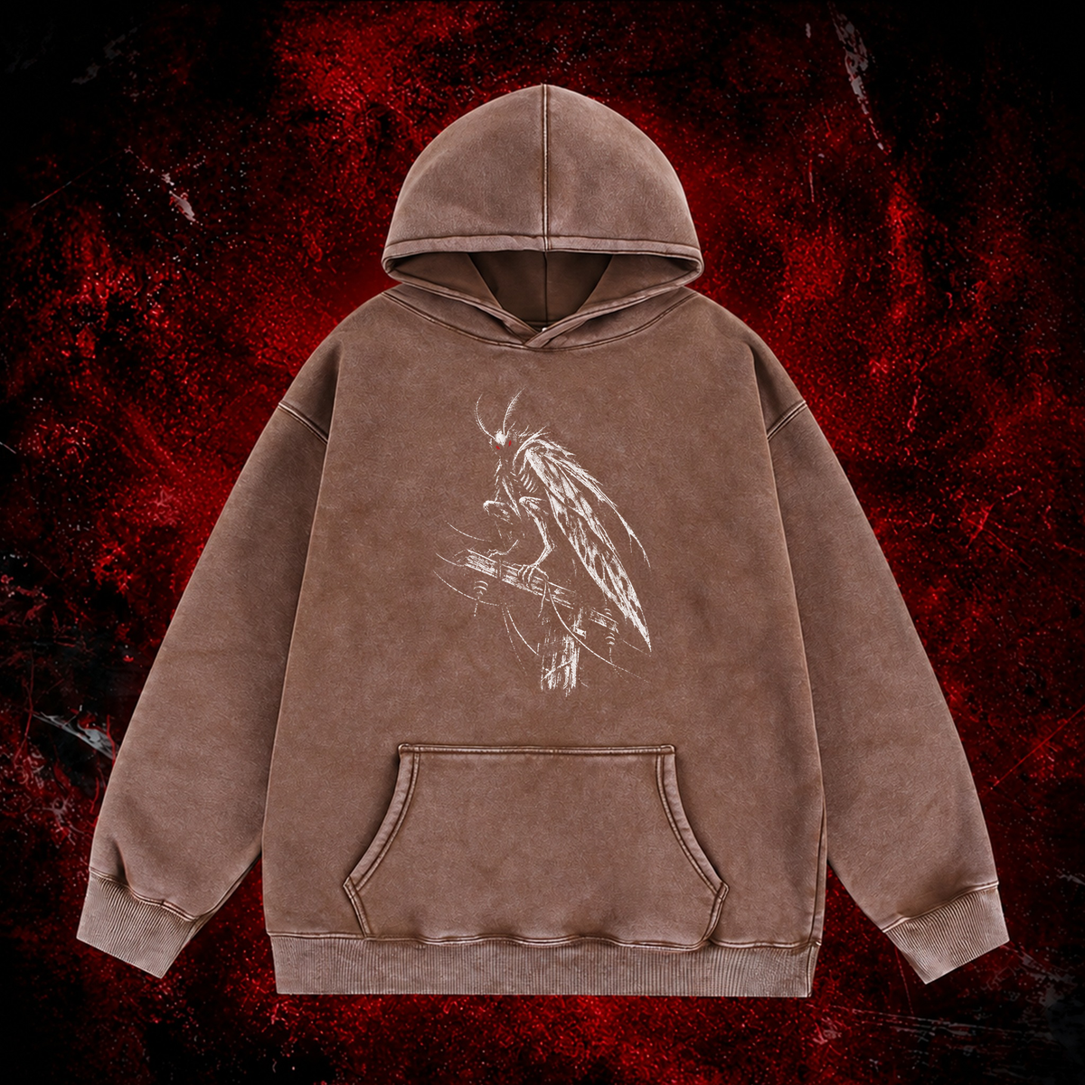 Perched Night Watcher Vintage Washed Hoodie in Brown, front view