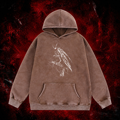 Perched Night Watcher Vintage Washed Hoodie in Brown, front view