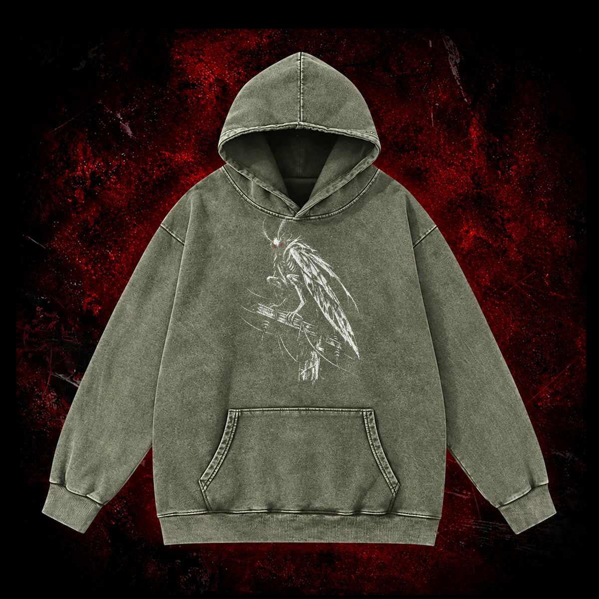 Perched Night Watcher Vintage Washed Hoodie in Green, front view