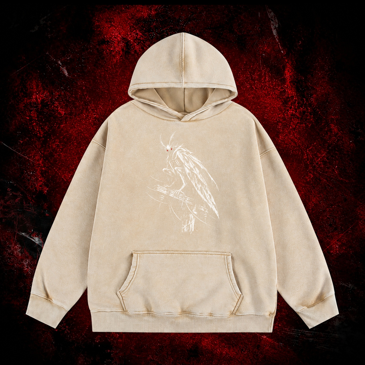 Perched Night Watcher Vintage Washed Hoodie in White, front view