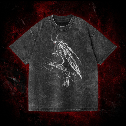 Perched Night Watcher Vintage Washed T-shirt in Black, front view