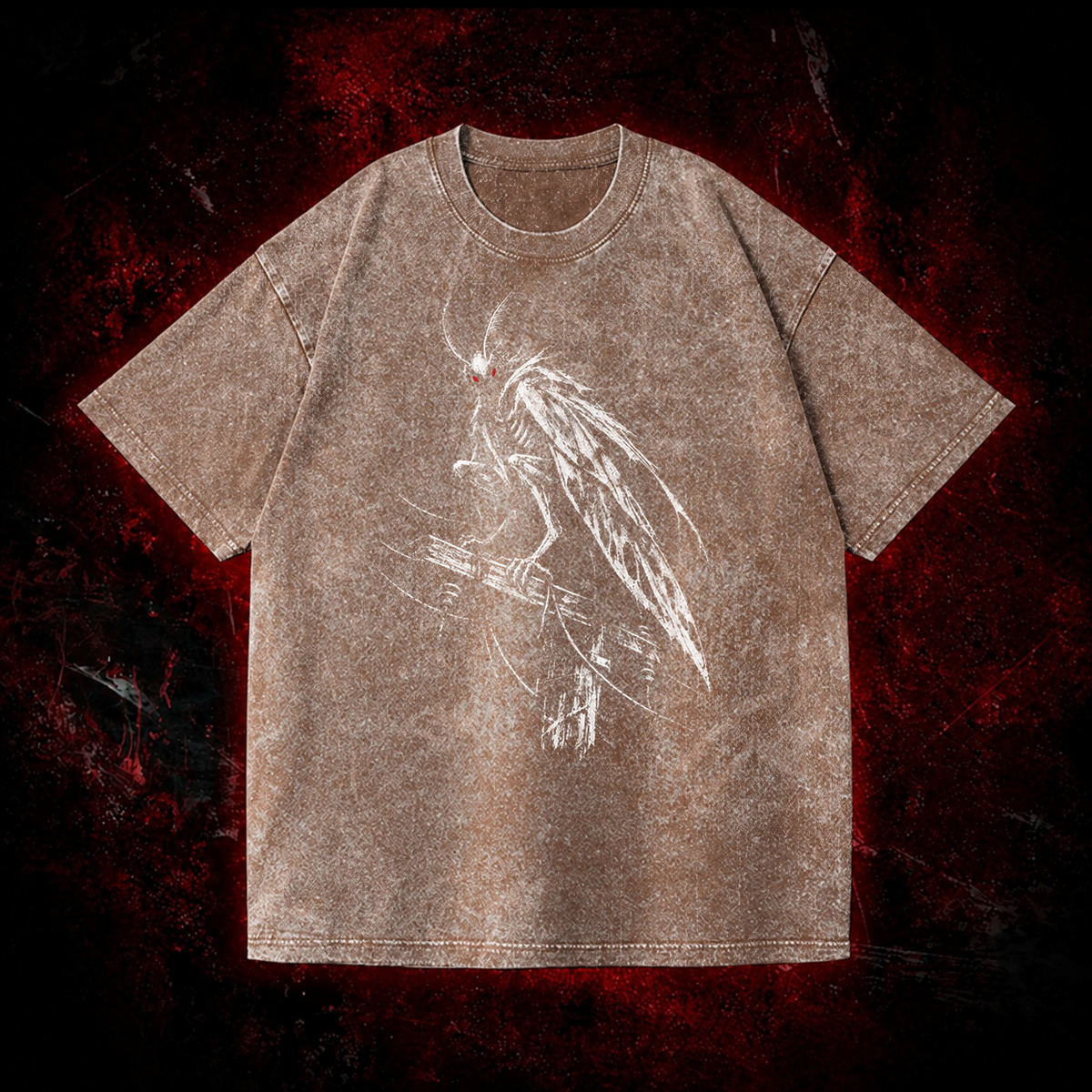 Perched Night Watcher Vintage Washed T-shirt in Brown, front view