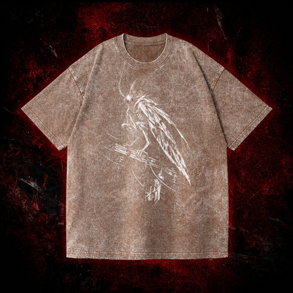 Perched Night Watcher Vintage Washed T-shirt in Brown, front view