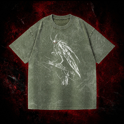 Perched Night Watcher Vintage Washed T-shirt in Green, front view