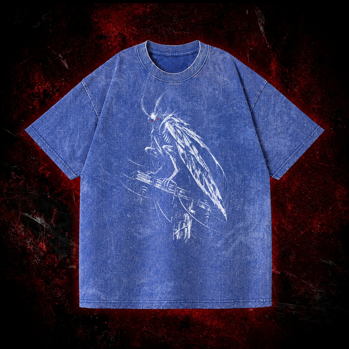 Perched Night Watcher Vintage Washed T-shirt in Navy Blue, front view