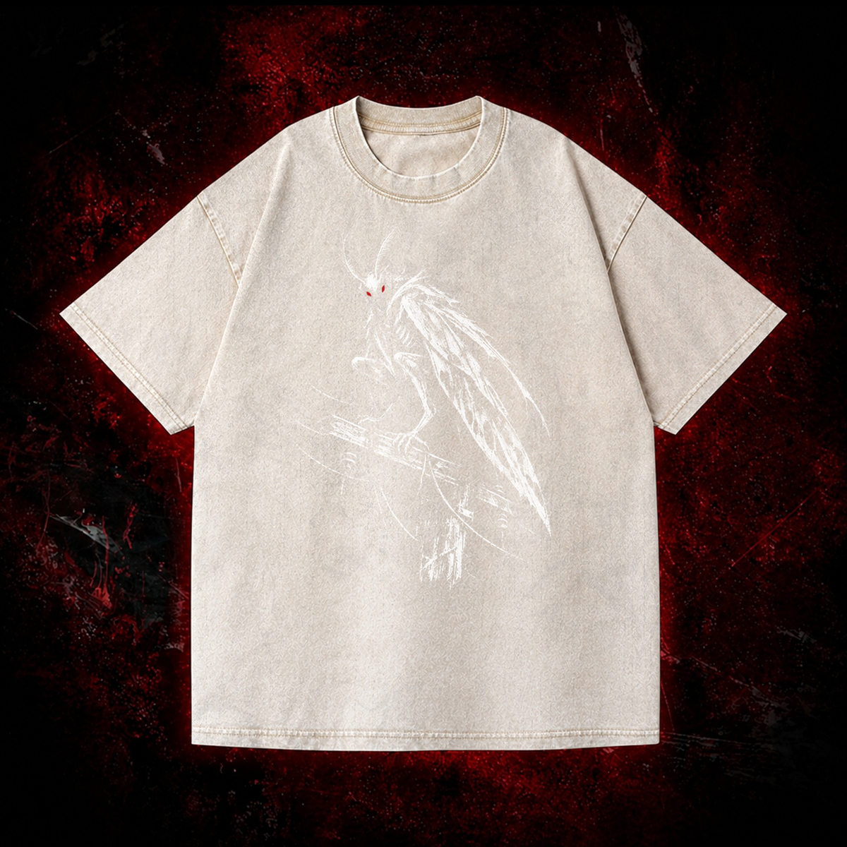 Perched Night Watcher Vintage Washed T-shirt in White, front view