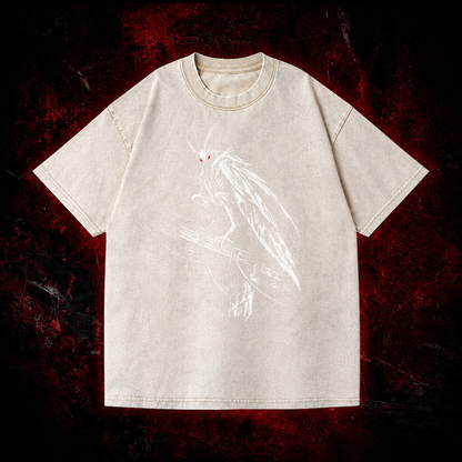 Perched Night Watcher Vintage Washed T-shirt in White, front view