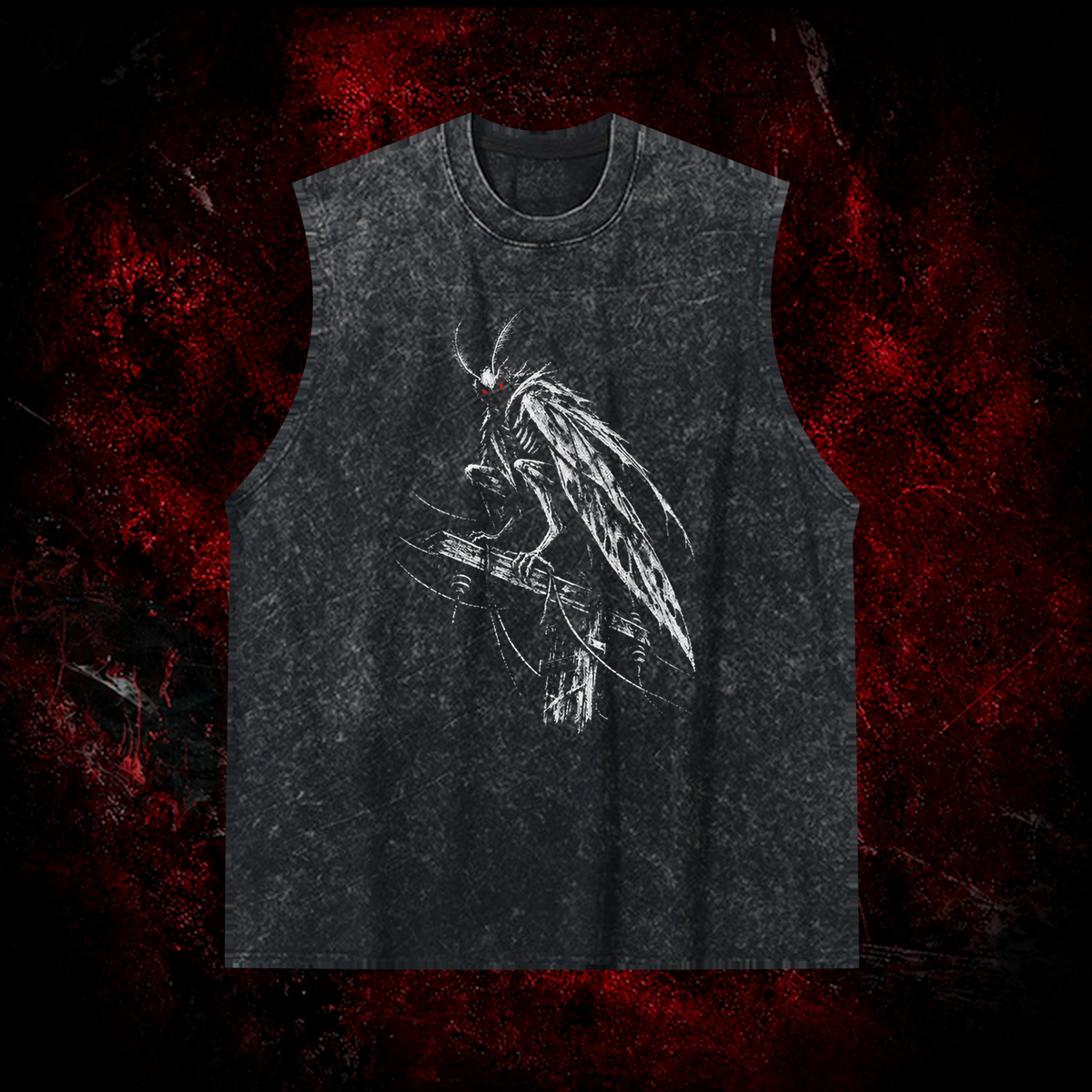 Perched Night Watcher Vintage Washed Tank Top in Black, front view
