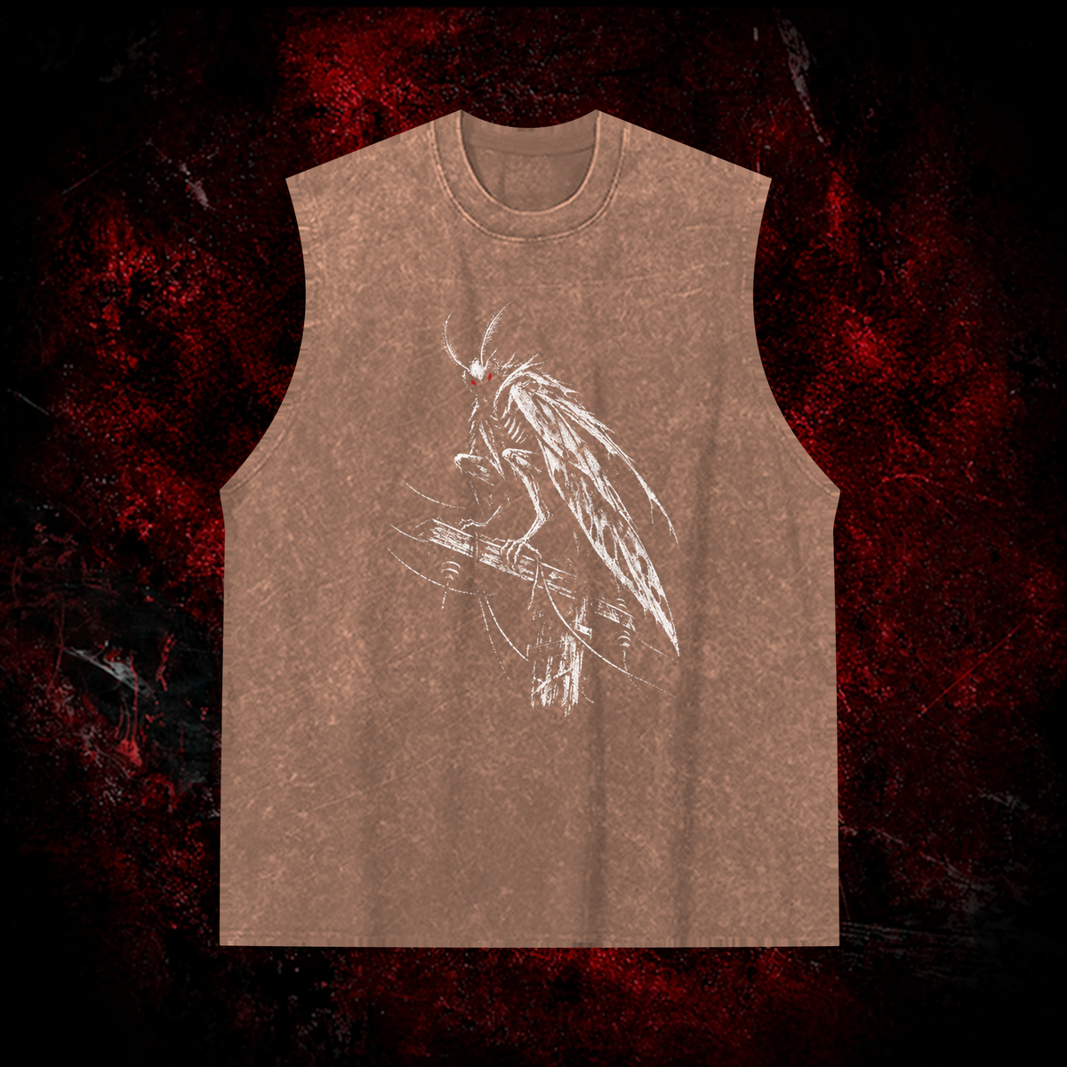 Perched Night Watcher Vintage Washed Tank Top in Brown, front view