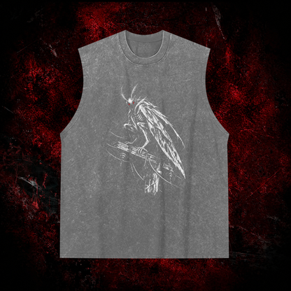 Perched Night Watcher Vintage Washed Tank Top in Gray, front view
