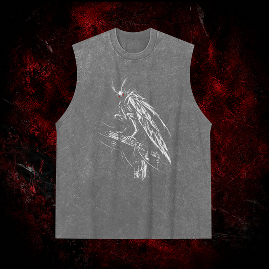 Perched Night Watcher Vintage Washed Tank Top in Gray, front view