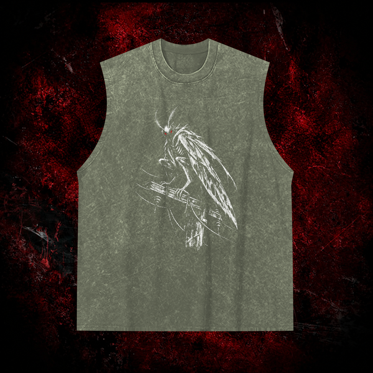 Perched Night Watcher Vintage Washed Tank Top in Green, front view