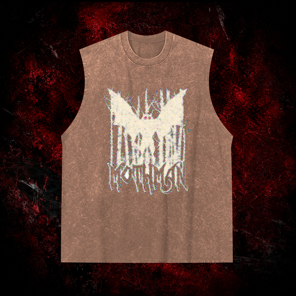 Pixel Mothman Vintage Washed Tank Top in Brown, front view