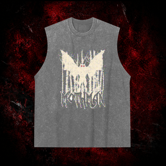 Pixel Mothman Vintage Washed Tank Top in Gray, front view