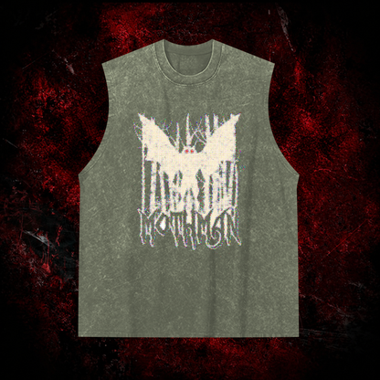 Pixel Mothman Vintage Washed Tank Top in Green, front view
